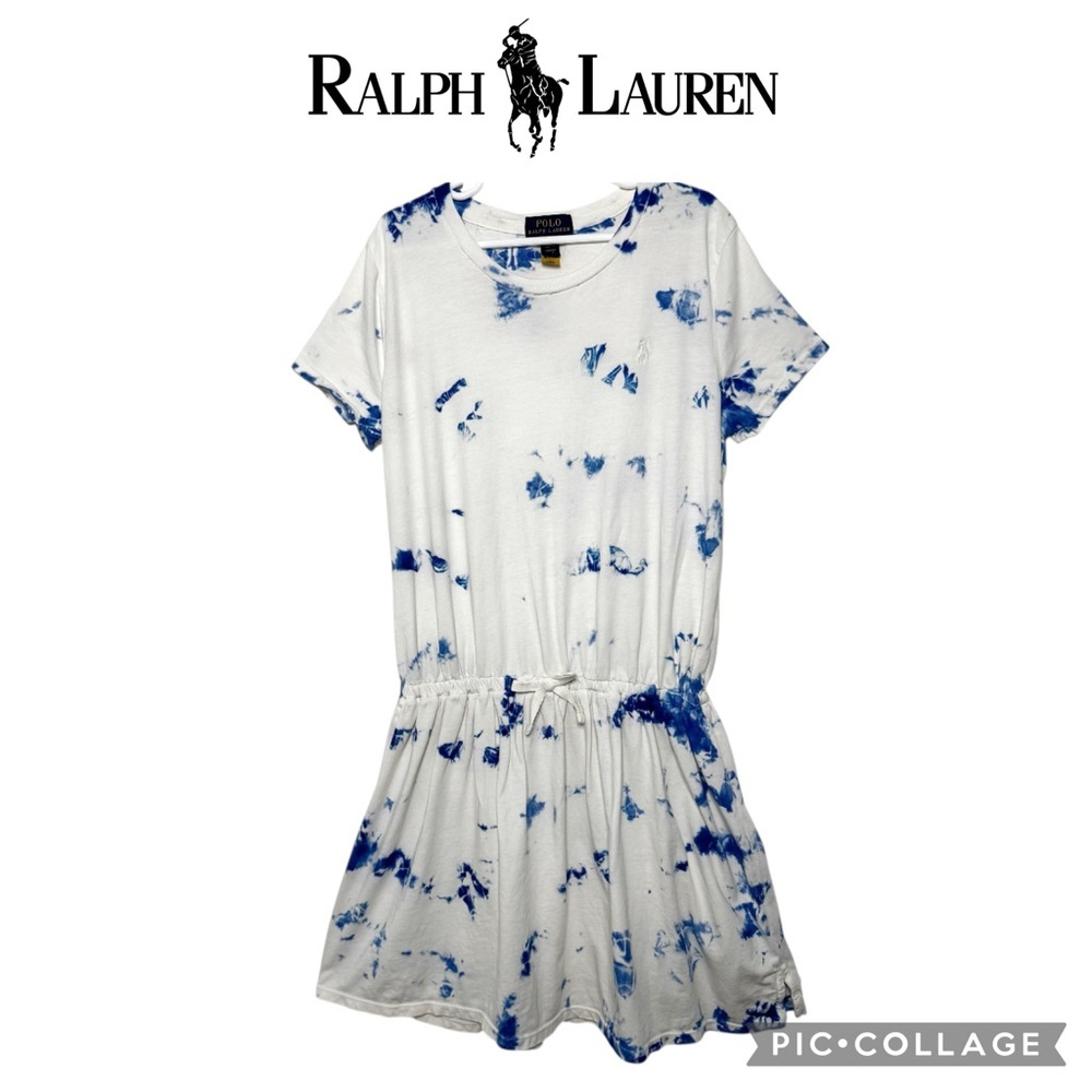 Polo Ralph Lauren girls blue white tie dye tshirt dress size Large
